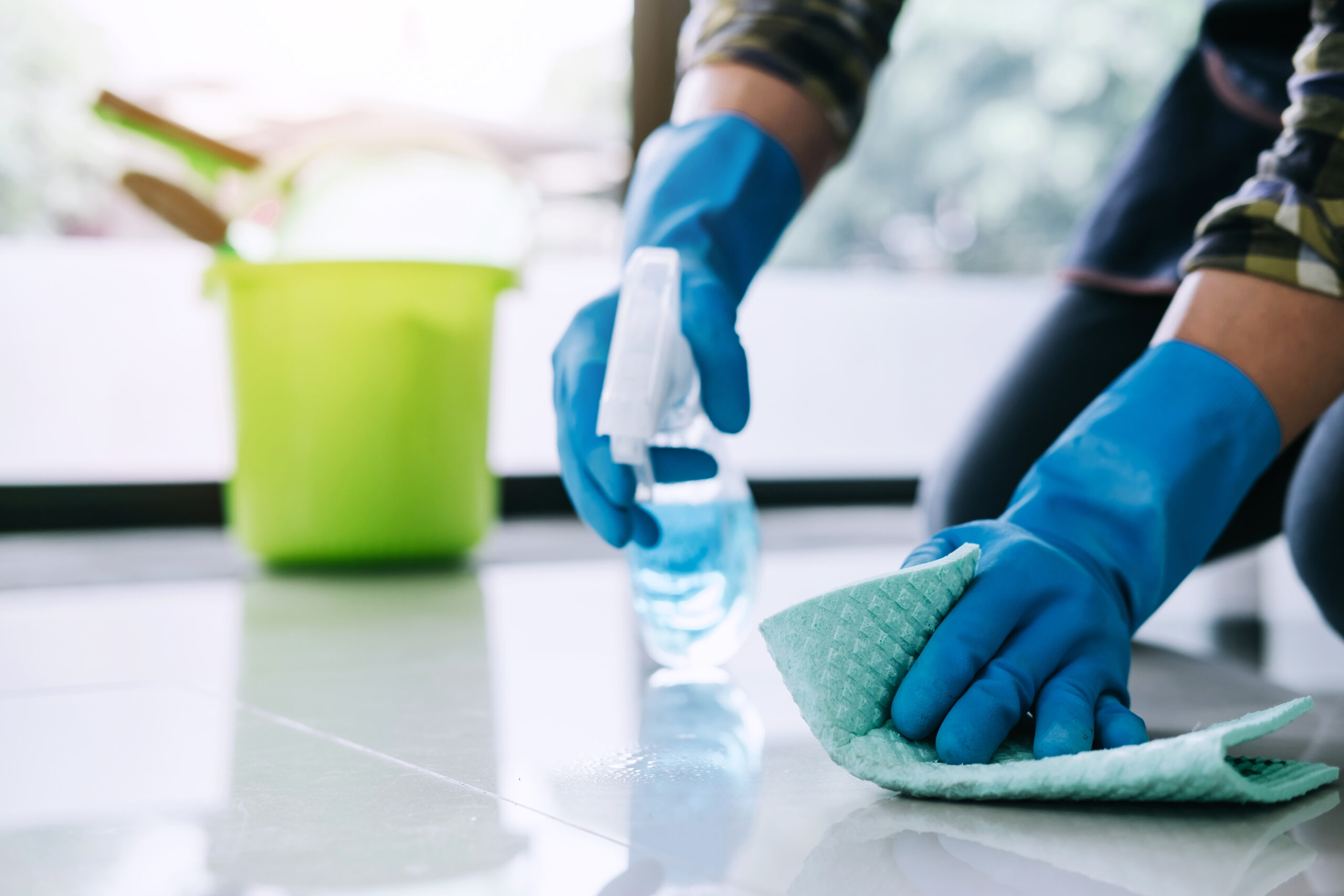 Janitor cleaning floor